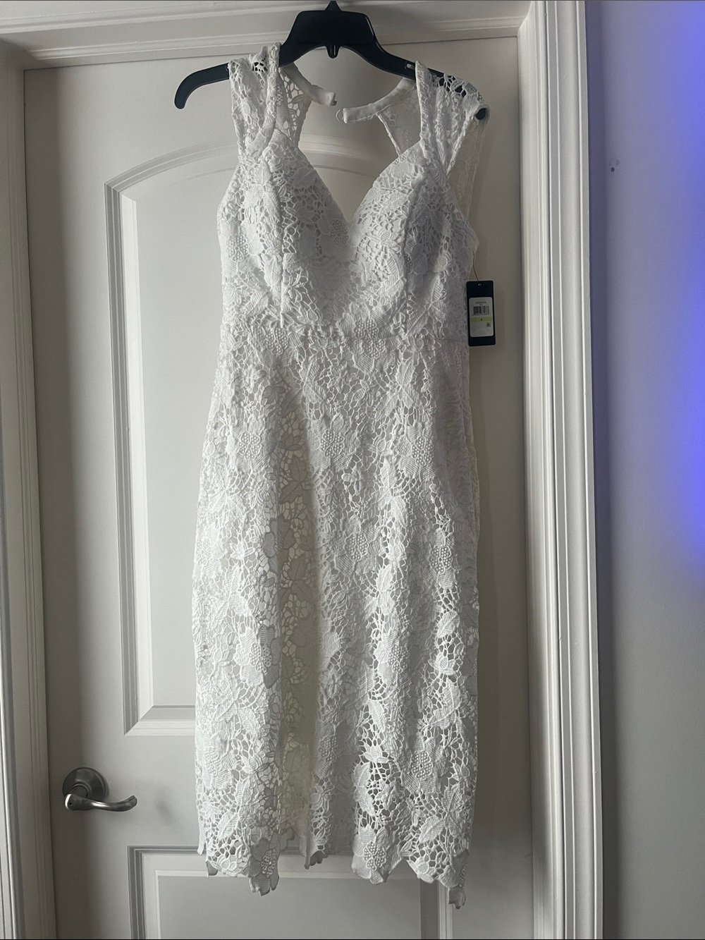 Guess White Lace Midi Dress with V-Neck